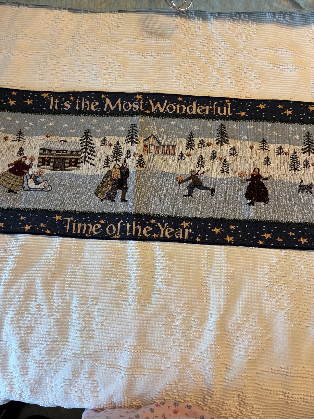 Holiday Table Runner - 'It's the Most Wonderful Time of the Year' Navy and Cream